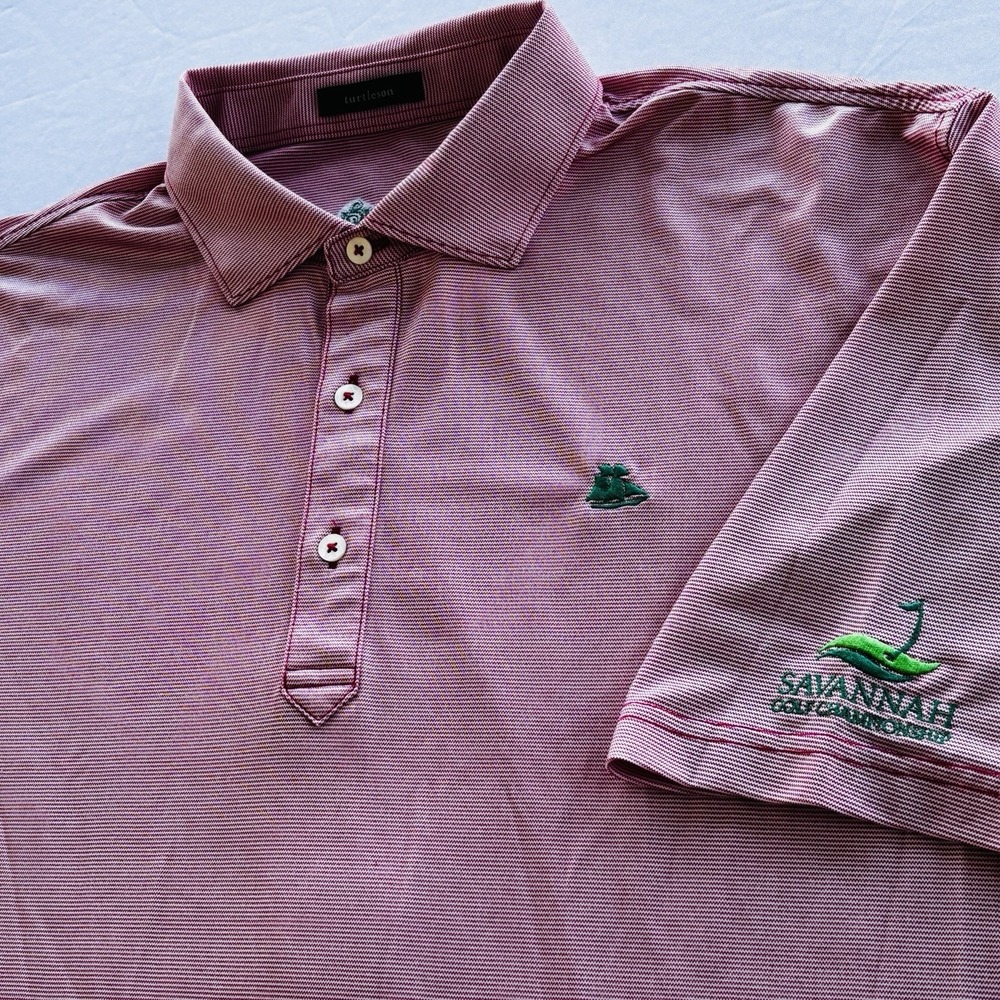 Turtleson XL Performance‎ Golf Polo Pink Microstripe Savannah Championship